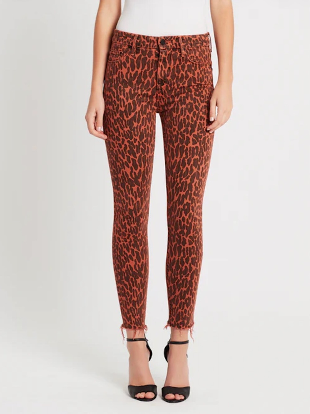 MOTHER The High Waisted Looker Ankle Fray Jeans Leopard Print Size 28